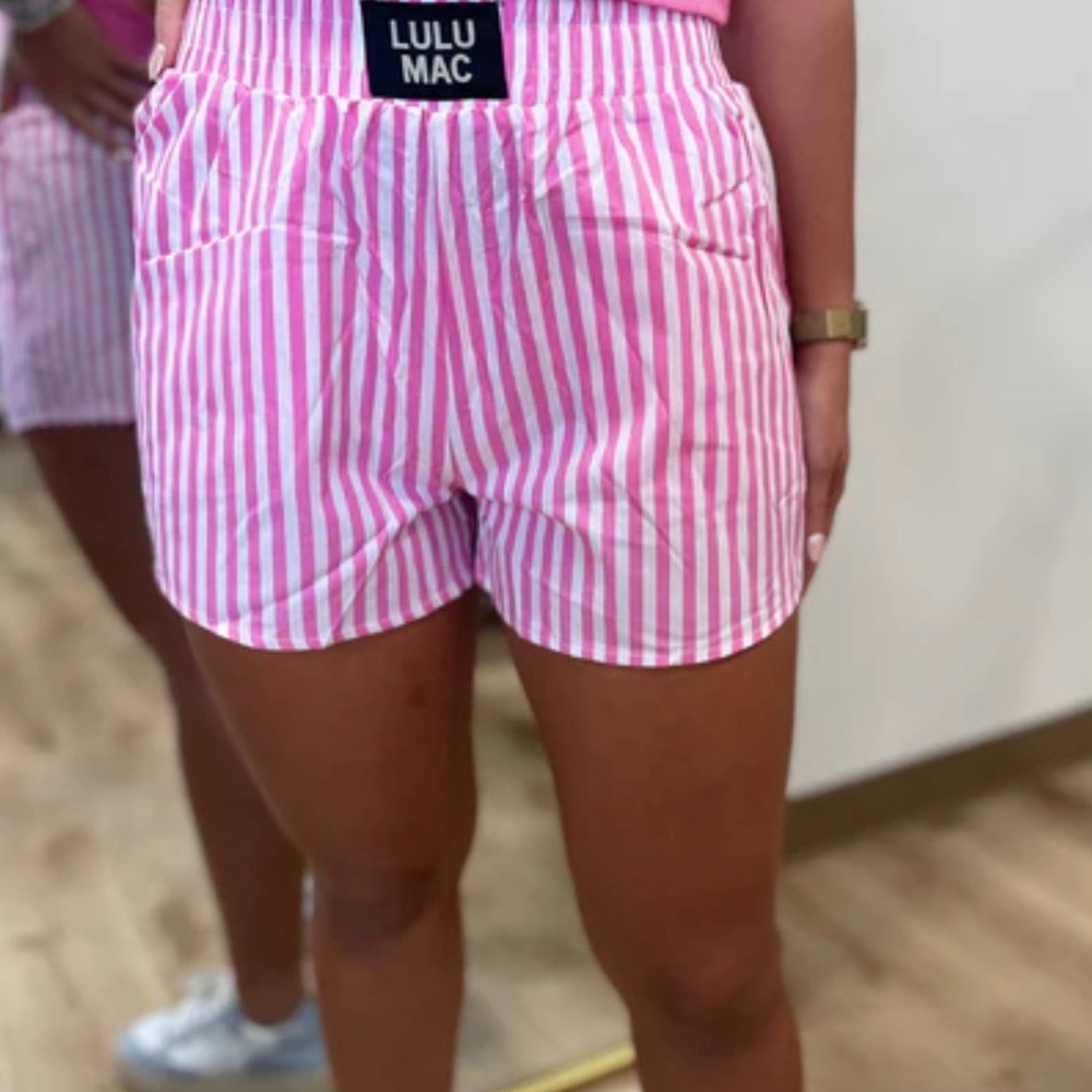 Pink Striped High Waist Lulu Mac Shorts